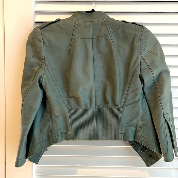 Yigal Azrouel turquoise moto 3/4 sleeve leather jacket - Picture 2 of 3
